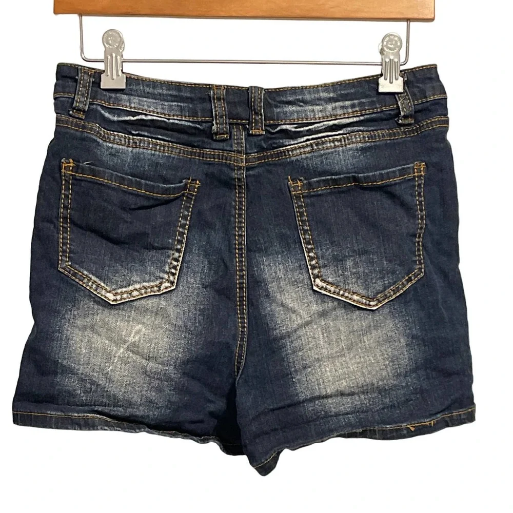Revolt Jeans Dark Wash Distressed Denim Shorts High Rise‎ Ripped Size 11